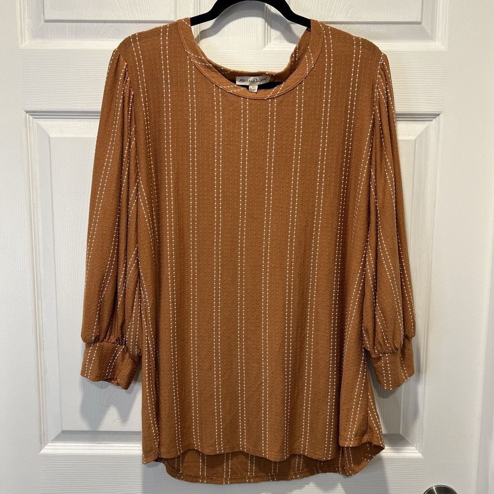 Above and Beyond Women's Size 3X Shirt Blouse Brown 3/4 Sleeve